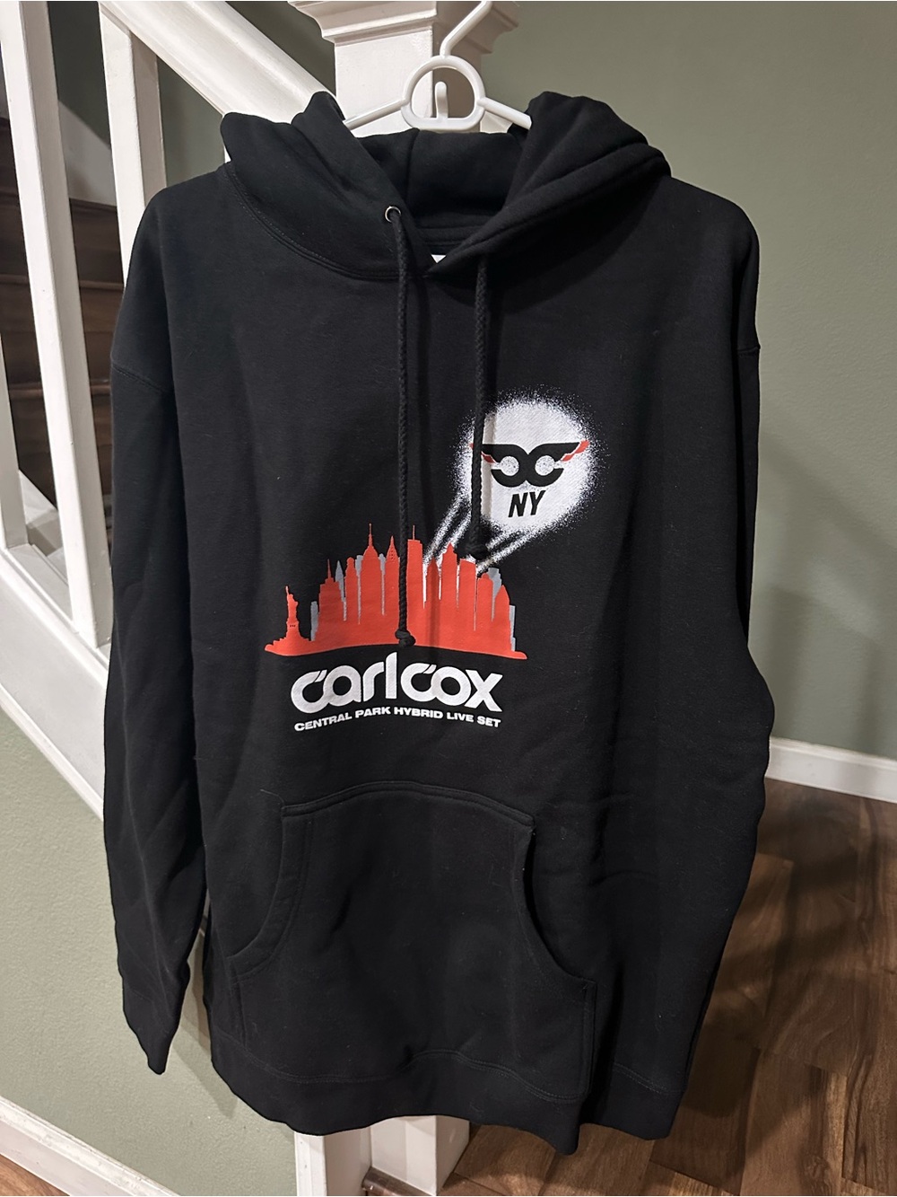Black Hoodie with Red NYC Skyline Graphic